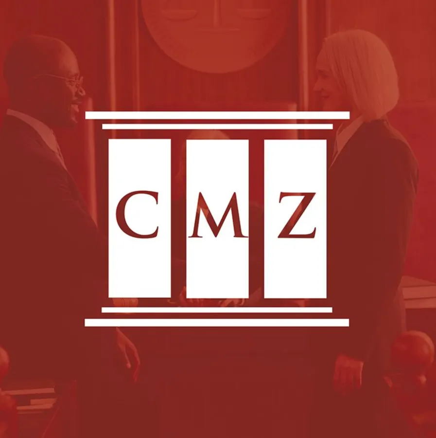 CMZ Law Firm logo on crimson