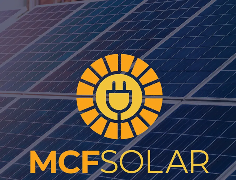 MCF Solar logo over solar panels