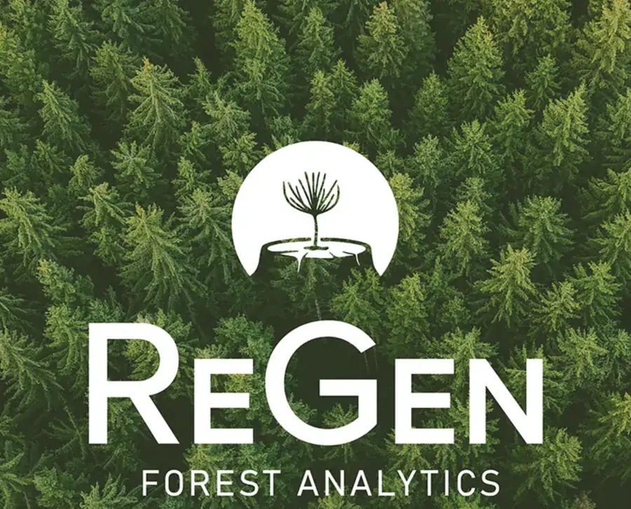 ReGen Forest Analytics logo over pine trees